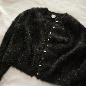 New Day Black Shimmer Fuzzy Knit Top | Size L
